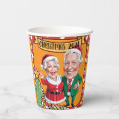Helder Oranje kerstkarikatuur paar Papieren Bekers (Achterkant)