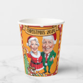 Helder Oranje kerstkarikatuur paar Papieren Bekers (Voorkant)