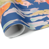 Helder Oranje Koi visroze donkerblauw Cadeaupapier (Rol Hoek)