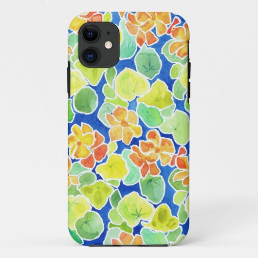Helder Oranje Nasturtia op blauwe achtergrond Case-Mate iPhone Case (Achterkant)