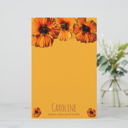 Helder oranje nasturtia - op maat gemaakt briefpapier (Staand voorkant)