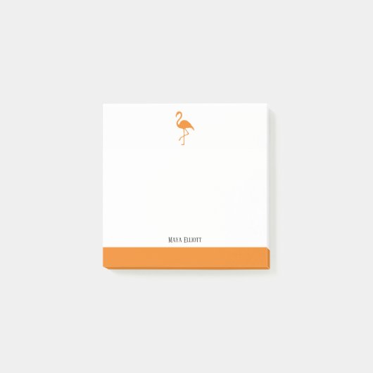 Helder oranje op witte flamingo & rand met naam post-it® notes (Voorkant)