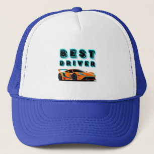 Helder oranje raceauto met neonaccenten trucker pet