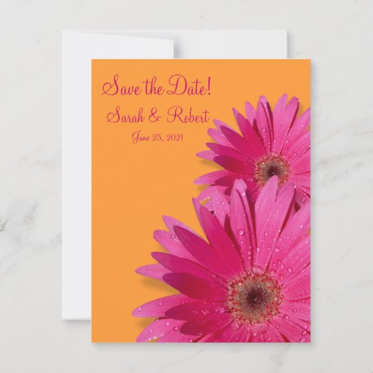 Helder Oranje roze Gerbera Daisy Save the Date (Achterkant)