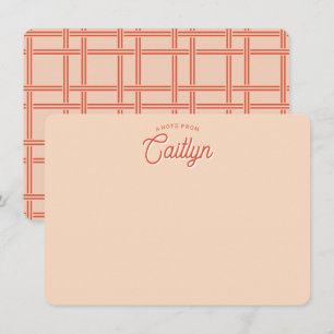 Helder Oranje Script Trendy Persoonlijke Platte Notitiekaartje