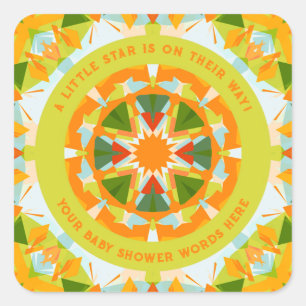 Helder Oranje Speels Groen Plezierige Ster Baby Bo Vierkante Sticker