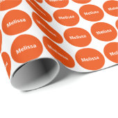 Helder Oranje Stippen patroon op wit met naam Cadeaupapier (Rol Hoek)