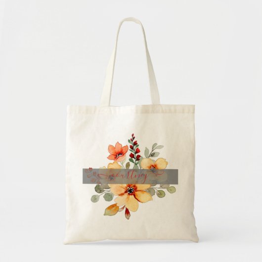 Helder oranje waterverf floraal gepersonaliseerd t tote bag (Voorkant)