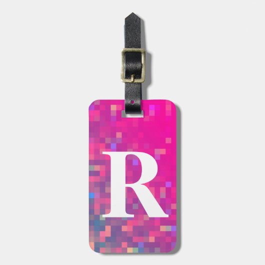 Helder Paars, blauw vierkant licht met Initiaal Bagagelabel (Voorkant verticaal)