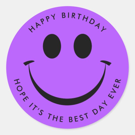 Helder Paars gelukkig feest Ronde Sticker (Voorkant)