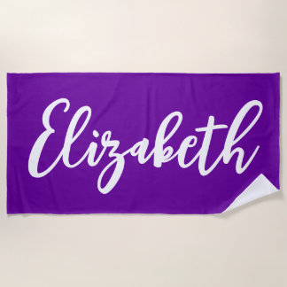 Helder paarse en witte lettering schrift strandlaken