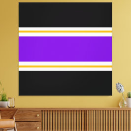 Helder Paarse geel wit racestrepen op zwart Canvas Afdruk