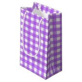Helder paarse gingham klein cadeauzakje (Voorkant Gekanteld)