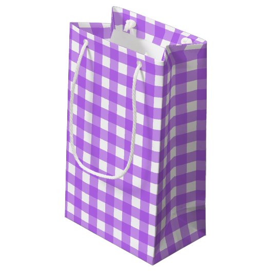 Helder paarse gingham klein cadeauzakje (Achterkant Gekanteld)