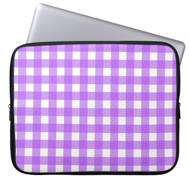 Helder paarse gingham laptop sleeve (Voorkant)