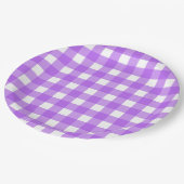 Helder paarse gingham papieren bordje (Gekanteld)