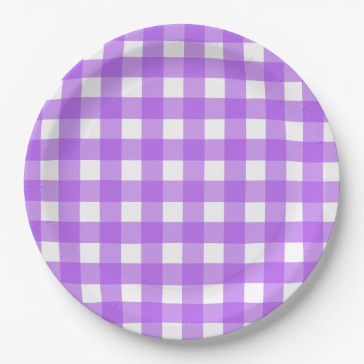 Helder paarse gingham papieren bordje (Voorkant)