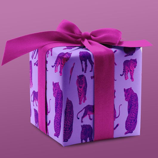 Helder Paarse & Heet Roze Luipaard & Tijgerpatroon Cadeaupapier