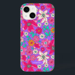 Helder Paarse, Hot Pink Floral gepersonaliseerd Case-Mate iPhone 14 Hoesje<br><div class="desc">Hand getrokken heldere violette paarse en hete roze bloemenprint. Personaliseer het met jouw naam. Ontwerp en illustratie door Muse Bloom Design</div>