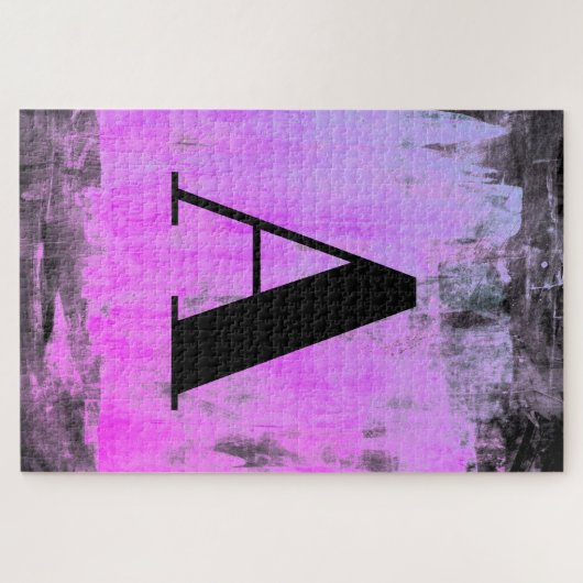 Helder Paarse Roze & Zwart Monogram Legpuzzel (Horizontaal)