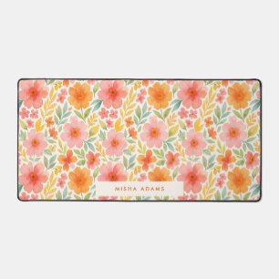 Helder patroon roze oranje aquarel bloemmotief  bureaumat