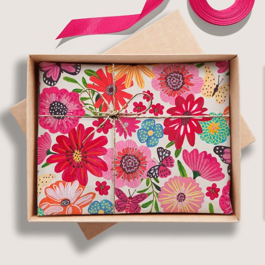 Helder patroon van wilde bloemen voor bruidsfeest tissuepapier