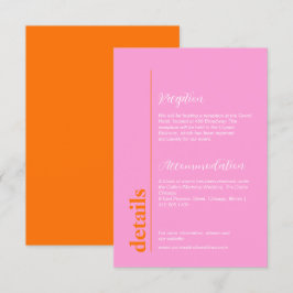 Helder perzik & roze kleurrijke huwelijksinformati informatiekaartje