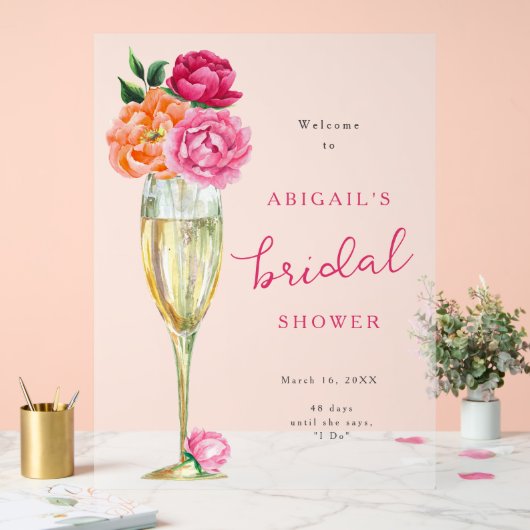 Helder Pioen Champagneglas Bruidsdouche Matglas Acryl Bord (Huwelijk)