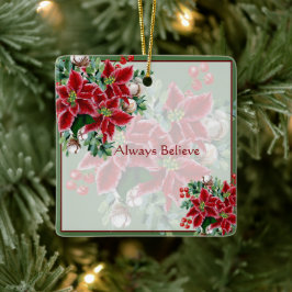 Helder poinsettia's en hulst aangepaste kerst keramisch ornament