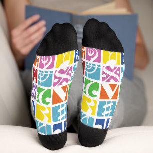Helder Pop Art Kleuren Muzieksymbolen Patroon Sokken