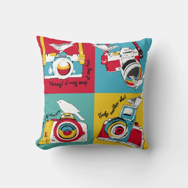 Helder poster in de stijl van pop kunst met afbeel kussen (Voorkant)