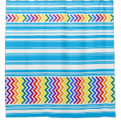 Helder pridepatroon op Sky Blue en White Stripe Douchegordijn (Voorkant)