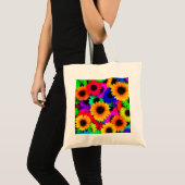 Helder Psychedelic Flower Child Hippy Pattern Tote Bag (Voorkant (product))
