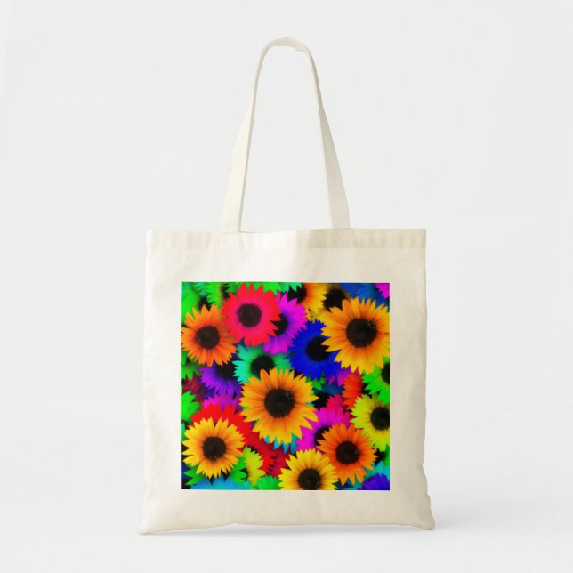 Helder Psychedelic Flower Child Hippy Pattern Tote Bag (Voorkant)