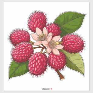Helder Rambutan Cluster Met Roze Bloemen Sticker