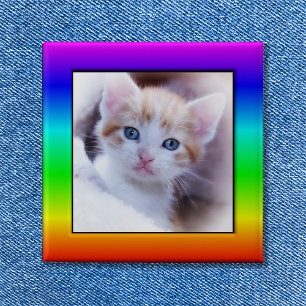 Helder Regenboog Familie Huisdier Fotolijst Vierkante Button 5,1 Cm