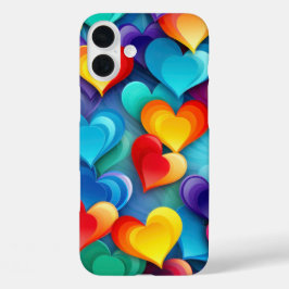 HELDER REGENBOOG GEKLEURDE VALENTIJN HARTEN iPhone 16 PLUS HOESJE