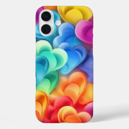 HELDER REGENBOOG GEKLEURDE VALENTIJN HARTEN iPhone 16 PLUS HOESJE