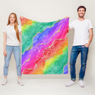 Helder Regenboog & Goud Nep Glitter Agaat Fleece Deken
