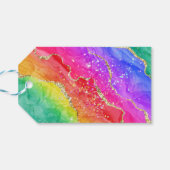 Helder Regenboog & Goud Nep Glitter Agate Monogram Cadeaulabel (Achterkant Horizontaal)