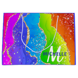 Helder regenboog & gouden namaak glitters agaat mo groot cadeauzakje