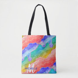 Helder regenboog & gouden namaak glitters agaat mo tote bag