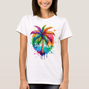 HELDER REGENBOOG KLEURIGE TROPISCHE PALMBOOM T-SHIRT