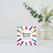 Helder Regenboog Nagel Kunst Tech Salon Sociale Me Vierkante Visitekaartje (Staand voorkant)
