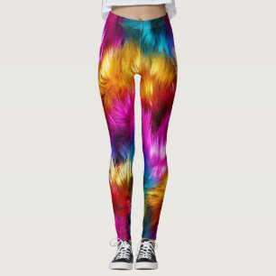 Helder regenboog namaak monster bont textuur leggings