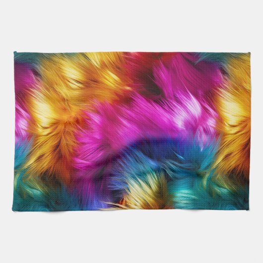 Helder regenboog namaak monster bont textuur theedoek (Horizontaal)