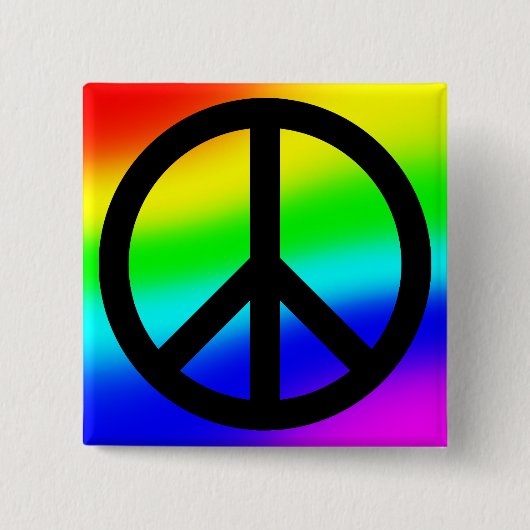 Helder Regenboog Vredessymbool Vierkante Button 5,1 Cm (Voorkant)