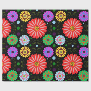 Helder Retro Bloemmotief Kleurrijke Folk Art  Cadeaupapier