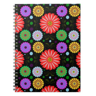 Helder Retro Bloemmotief Kleurrijke Folk Art Notitieboek