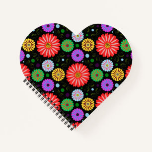 Helder Retro Bloemmotief Kleurrijke Folk Art Notitieboek